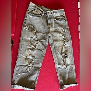 All Saints Ripped Gray Boyfriend Jeans